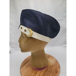 Vintage 1950's Womens Hat Ivory/Navy Colored One Size Unionmade